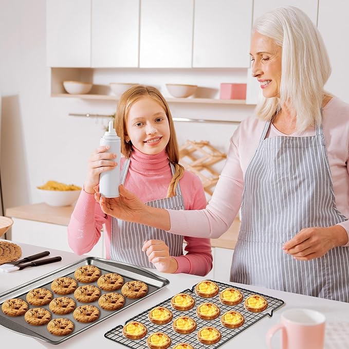 Baking Sheet with Rack Set - 3 Baking Sheets + 3 Cooling Racks, Carbon Steel Cookie Sheets & Cooling Racks in Multiple Sizes, Thickened & Warp-Resistant, Dishwasher Safe