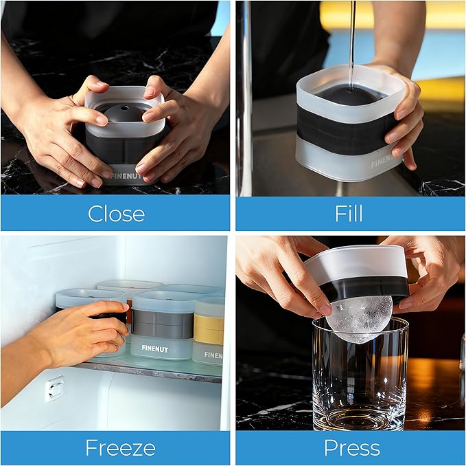 Silicone Ice Ball Maker Mold with Lid, 4 Pack – 2.5 Inch Large Sphere Round Ice Cube Mold for Whiskey & Cocktails,Bourbon,and Drinks, Easy Release, BPA-Free, Home Bars & Freezer