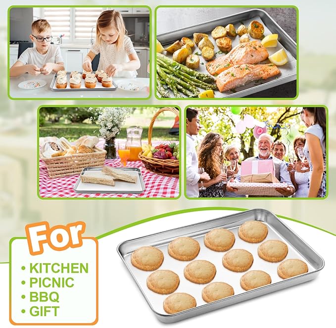 CEKEE Stainless Steel Baking Sheet Set of 2, Cookie Sheet for Baking Pan Tray, Toaster Oven Baking Pan Set, Rectangle Size 16 x 12 x 1 inch, Non Toxic, Mirror Finish & Rust Free, Dishwasher Safe