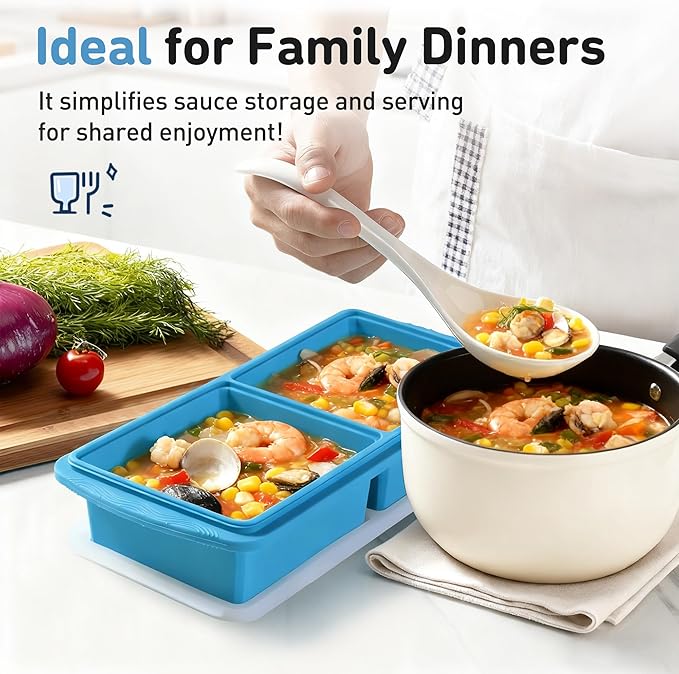 Silicone Freezer Tray with Lid Soup Freezer Container Molds with Steel Reinforced Rim Ice Cube Freezer Molds for Soup, Sauce, Leftovers, Homemade Meal Prep Containers Food Prep Home Essentials