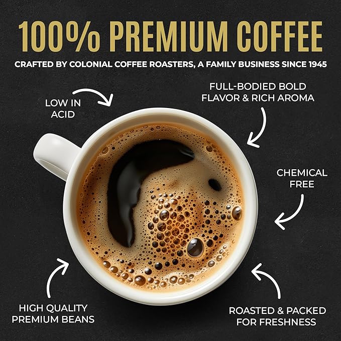 Colonial Coffee 80 Count Single Pot Coffee Packets – 100% Arabica Donut Shop Medium Roast | Pre-Measured Frac Packs for 12 Cup Maker | Bulk Ground Gourmet Coffee for Home & Office