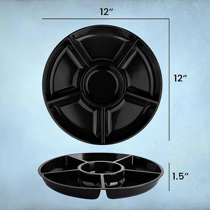 Plasticpro 6 Sectional Round Plastic Serving Tray/Platter (4, Black)