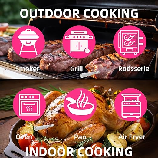 Wireless Smart Meat Thermometer with Bluetooth | Long Range | Measures Internal & Ambient Temp | for BBQ, Oven, Grill, Kitchen, Smoker, Rotisserie (Jet Black)