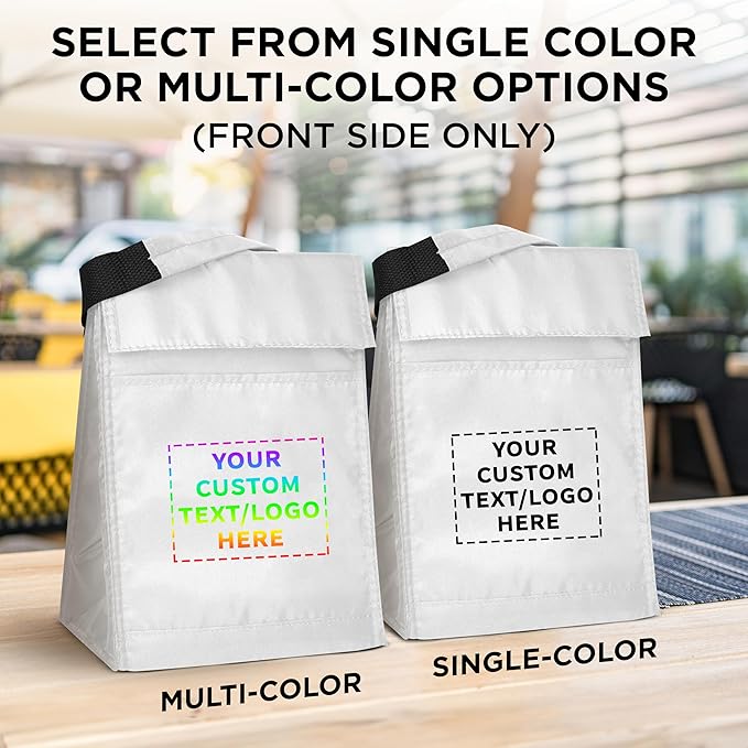 DISCOUNT PROMOS 10 Hook and Loop Insulated Lunch Bags Set - Customizable Text, Logo - Polyester, Durable, Vibrant, Reusable - White