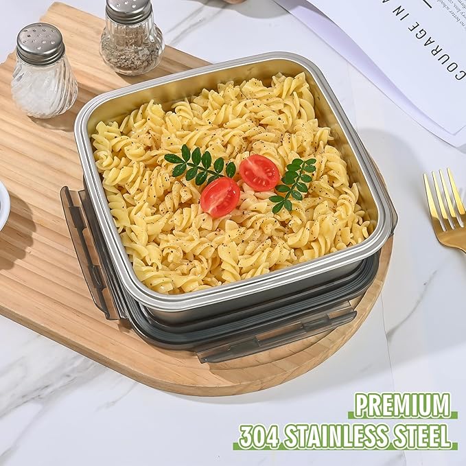 2 Pack Sandwich Containers, 40oz Stainless Steel Sandwich Box with Airtight Lids, Reusable Metal Meal Prep Lunch Boxes, BPA-Free, Dishwasher Safe, Large Capacity Food Storage Containers (Black)