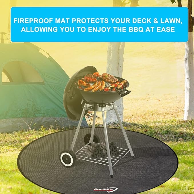DocSafe 48" Round Fire Pit Mat, 4-Layer Fireproof Under Grill Mat Heat Insulated Indoor Fireplace Pad Protector for Decks,Patios,Grass,BBQ Smoker, Portable Reusable Oil-Proof and Waterproof, Black