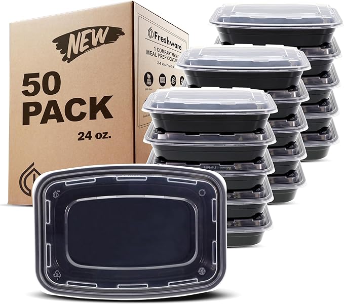 Freshware Meal Prep Containers [300 Pack] 1 Compartment with Lids, Food Storage Containers, Bento Box, BPA Free, Stackable, Microwave/Dishwasher/Freezer Safe (24 oz)