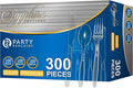 Party Bargains Disposable Cutlery Set Color: Clear Sapphire 300 Pcs: 100 Spoons, 100 Knives, 100 Forks. Heavy Duty & Solid Disposable Silverware Utensils Set for Weddings, Buffets, Luncheons