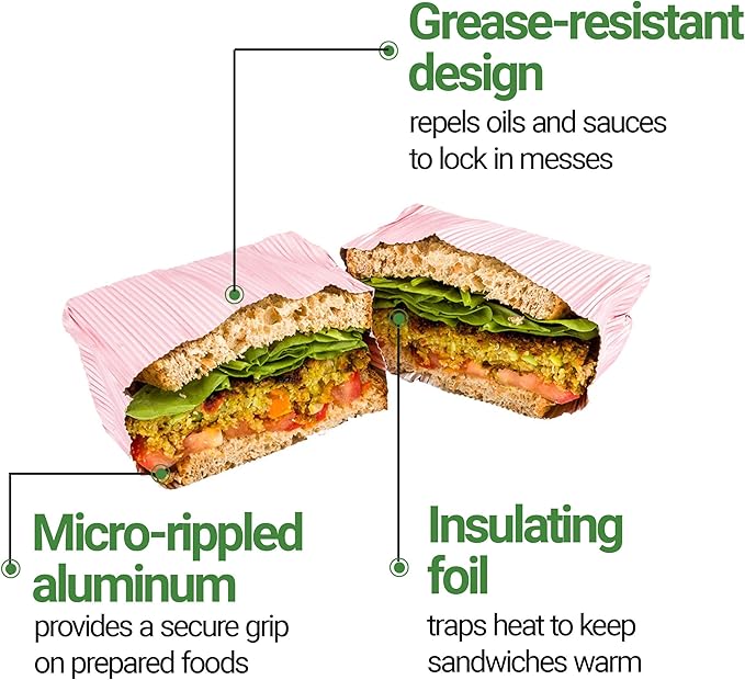 Restaurantware 12" x 12" Rippled Aluminum Foil Food Wrap and Fry Basket Liner: Perfect for Restaurant Take Out Bakeries and Food Trucks - Pink Foil Sandwich Wraps - 500-CT