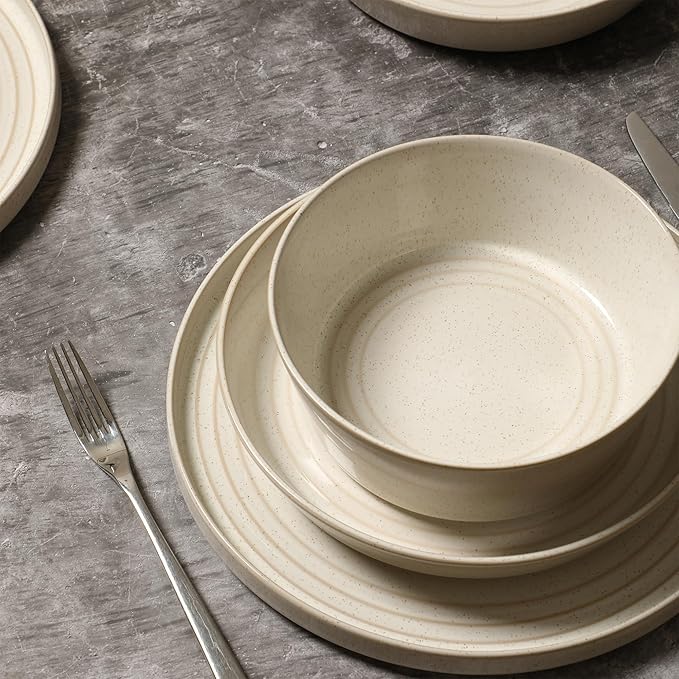 Stone Lain Claire 8-Piece Bowl Set Stoneware, Bowls, Dishwasher and Microwave Safe, Dish Set for 8, White