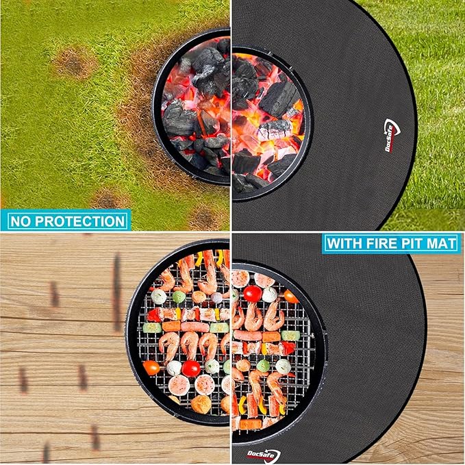 DocSafe 48" Round Fire Pit Mat, 4-Layer Fireproof Under Grill Mat Heat Insulated Indoor Fireplace Pad Protector for Decks,Patios,Grass,BBQ Smoker, Portable Reusable Oil-Proof and Waterproof, Black
