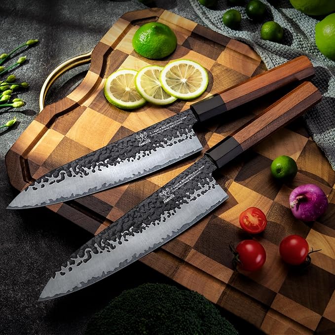 8 Inch Japanese Knife, Hand Forged 5 Layers High Carbon 9CR18MOV Steel Rosewood Handle Chef Knife, Ultra Sharp Durable Professional Kitchen Knife, A Thoughtful Birthday Gifts for Mom/Dad
