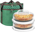 2 Pack Pie Carrier with Lids and Handles, Loadable Cupcake or Pizza Storage Containers, Includes Insulated Bags and Insulated Non-Slip Pads, Perfect for Transportation (Green)