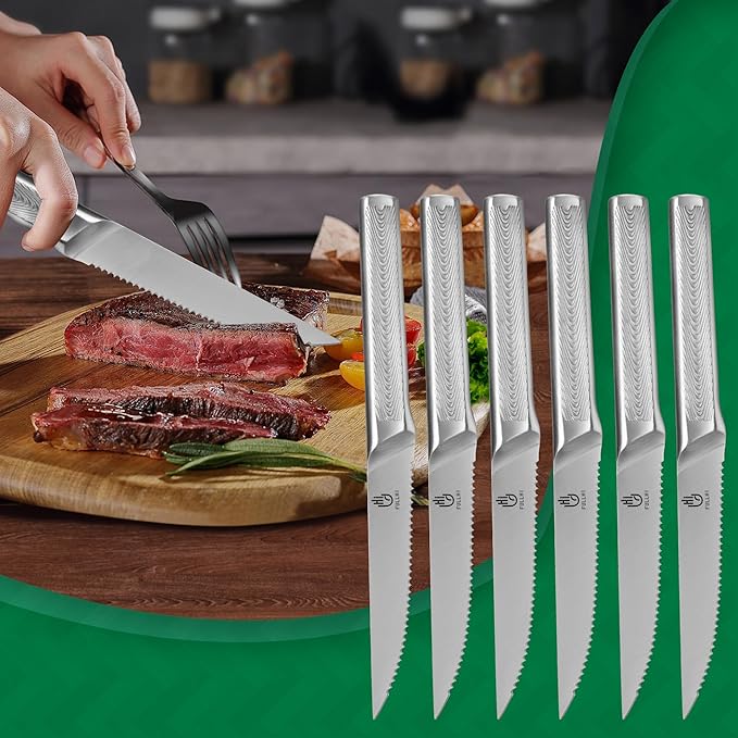 FULLHI 14pcs Knife Block Set, Dishwasher Safe Kitchen Knife Set with Built-in Sharpener, Stainless Steel Chef Knives Set with Knife Holder Kitchen Scissors