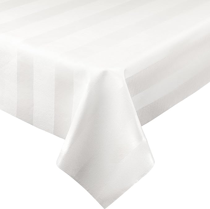 Luxury Table Protector Pad, 2 in 1 Table pad + Great Looking Tablecloth - Heat Resistant, Spill & Stain Proof - Flannel Backing (54x72, White - Silk Stripe)