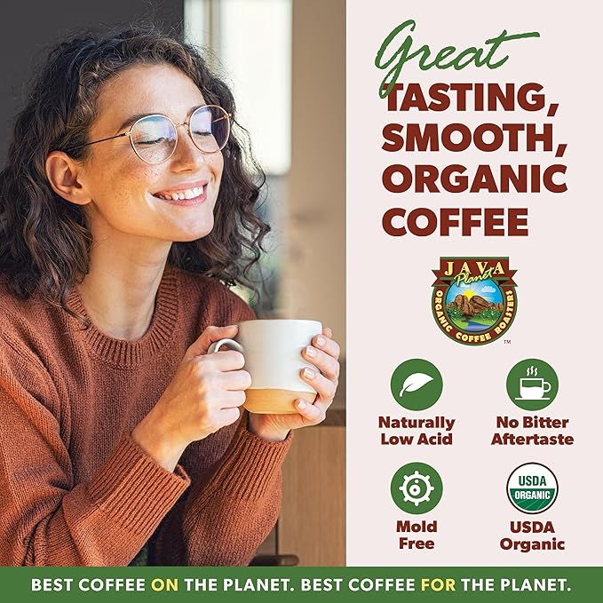 Low Acid Organic Coffee – Whole Bean, Mold-Free & Stomach Friendly by Java Planet, Ethiopian Single Origin Coffee, Medium Roast, Smooth Full Flavored, 1LB Bag