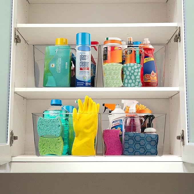ClearSpace Clear Plastic Storage Bins – XL 4 Pack Perfect for Kitchen,Fridge, Pantry Organization, Cabinet Organizers