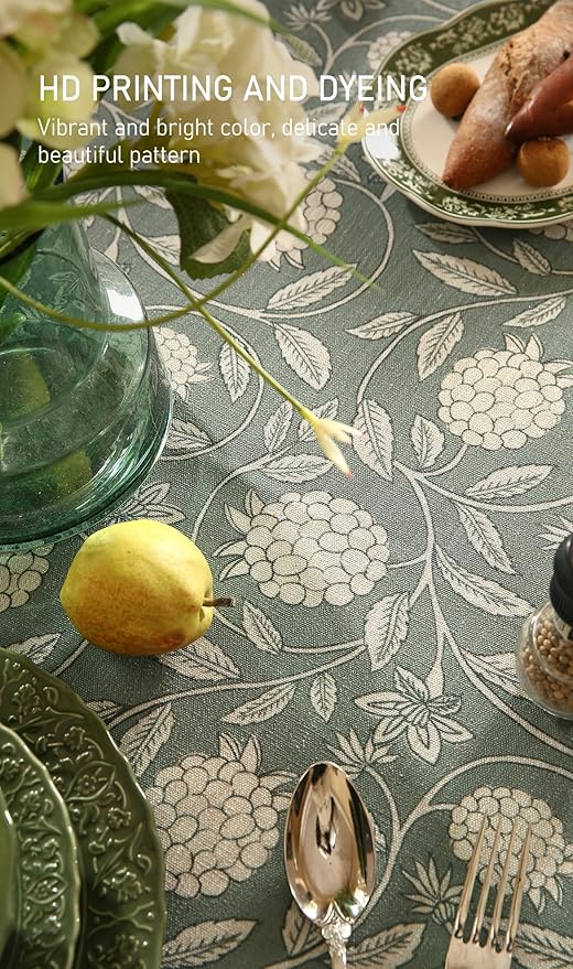ISAENNE Designer Grayish Green Linen Square Tablecloth,Floral Elegant Stain Resistant Table Cloth,Fall Vintage Decor Tablecloths for Dining Thanksgiving Kitchen Tea Party,67"*67"-Andrew A
