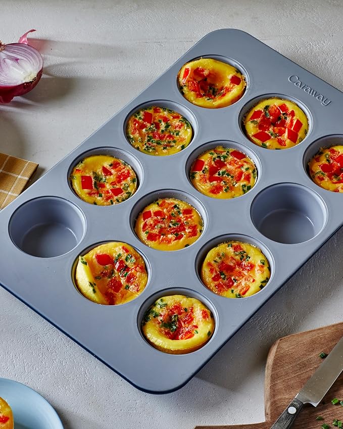 Caraway Non-Stick Ceramic 12-Cup Muffin Pan - Naturally Slick Ceramic Coating - Non-Toxic, PTFE & PFOA Free - Perfect for Cupcakes, Muffins, and More - Black