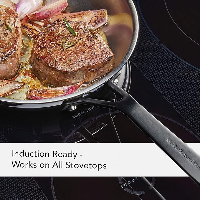 KitchenAid 30051 5-Ply Clad Polished Stainless Steel Frying Pan Set/Skillets, 8.25 Inch and 10 Inch - Polished Stainless Steel