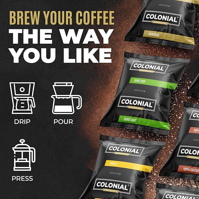 Colonial Coffee 32 Count Single Pot Coffee Packets – 100% Arabica Breakfast Blend Medium Roast | Pre-Measured Frac Packs for 12 Cup Maker | Bulk Ground Gourmet Coffee for Home & Office