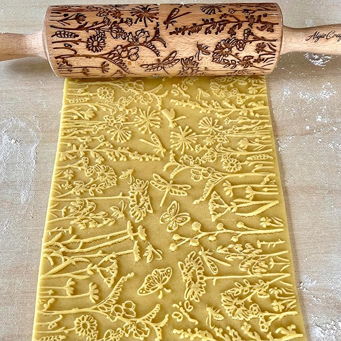 MEADOW Embossing Rolling Pin. Laser Engraved Rolling Pin for Pottery and Cookies by Algis Crafts