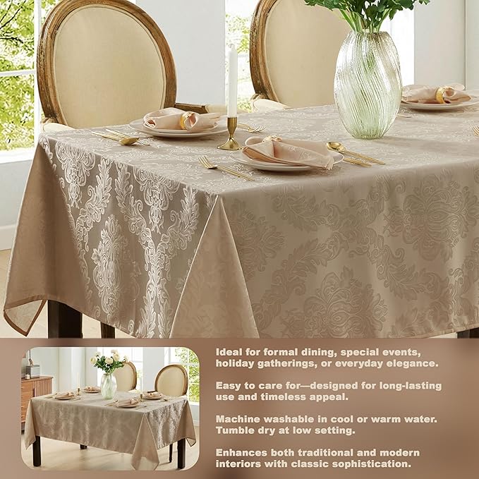 Newbridge Barcelona Luxury Damask Fabric Napkins, Set of 4 Square Napkins, Golden Beige, 100% Polyester, No Iron, Soil Resistant Dining Room, Party and Banquet Napkins