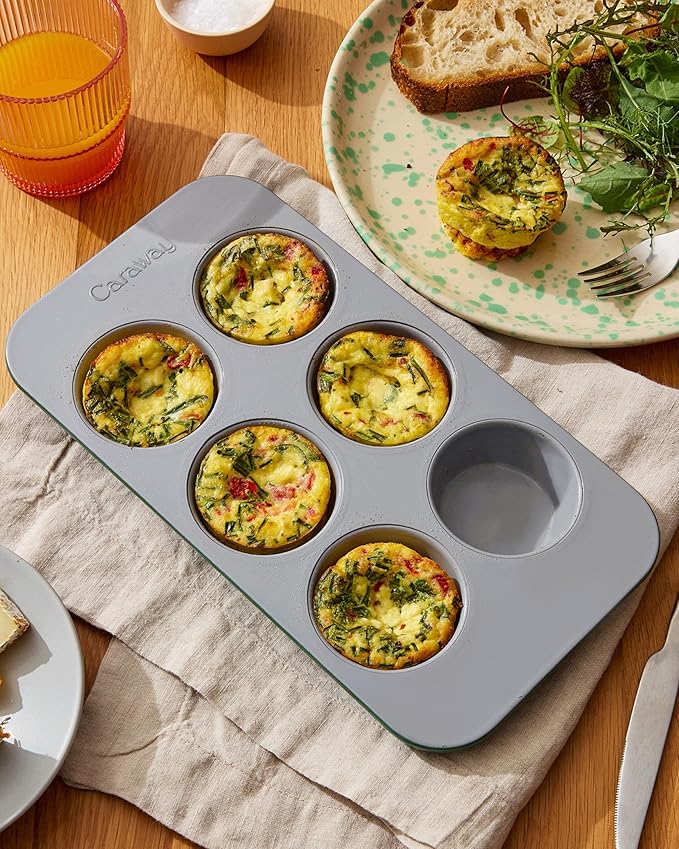Caraway Nonstick Ceramic 6 Cup Muffin Pan Duo – Non-Toxic, PTFE & PFOA Free – Oven Safe – Aluminized Steel Core – Small Muffin Pan for Baking Cupcakes, Muffins & More - Black