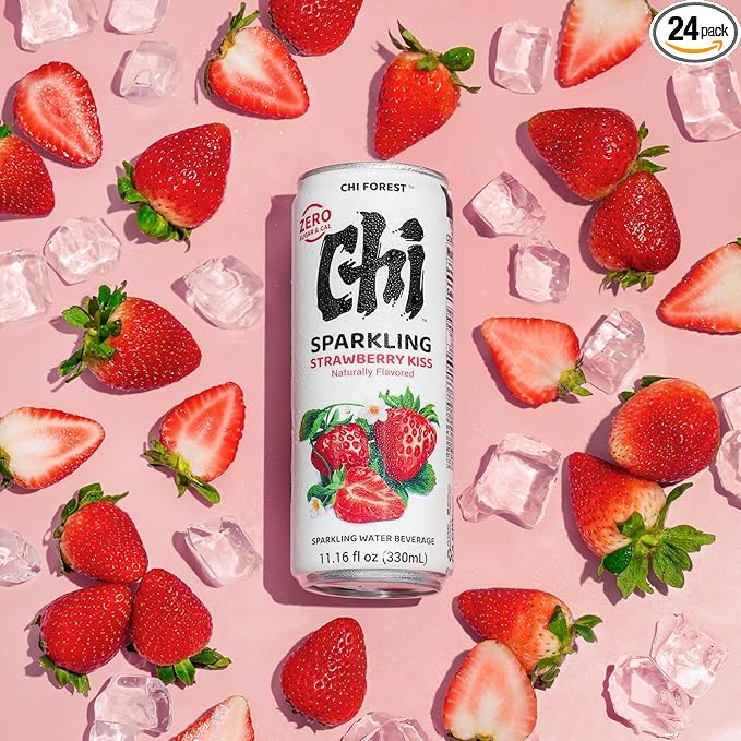 CHI FOREST Strawberry Sparkling Water Beverage, Zero Sugar Drinks, Zero Artificial Flavor, 11.16 fl oz Cans (Pack of 24)