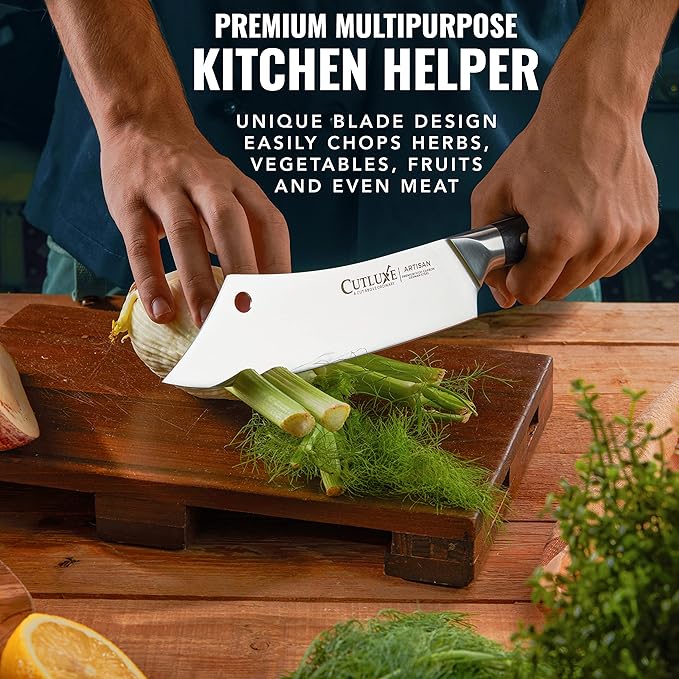 Cutluxe Cleaver Chef Knife – 8" Meat Cleaver Butcher Knife – German Steel Blade, Full Tang, Ergonomic Handle Design – Artisan Series