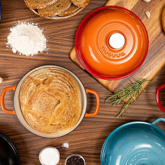 Enamelled Cast Iron Dutch Oven Pot – Dutch Oven For Sourdough Bread Baking – Cast Iron Bread Pot – Dark Blue, 6 Quarts, 26cm – by Nuovva