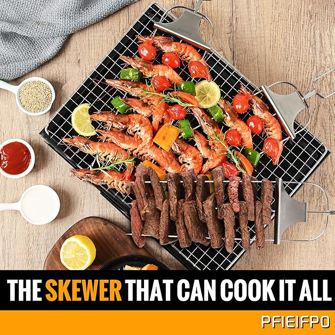 3PCS Grilling Savant 3 Way Skewers,14 Inch Metal Skewers for Grilling,Easy to Use Push Bar Slider, BBQ Accessory, Perfect for Meat,Veggies,Fruits,Marshmallow Roasting Sticks Grill Kabob Skewer.