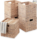 Best Choice Products 12x12in Pack of 5 Cube Storage Baskets, Water Hyacinth Multipurpose Collapsible Organizers, Handwoven Laundry Totes for Laundry, Living Room, Kids Room & Nursery - White