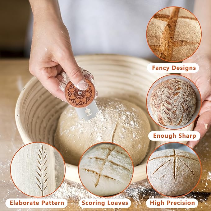 UFO Bread Lame Cutter for Homemade Sourdough,Bread Scorer Tool for Sourdough with 5 Blades and Storage Cover,Slashing Tool Bread Cutting Knife for Artisan Bread and Makers (Lotus-brown)