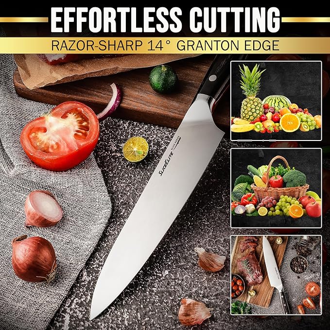 SliceElite Slice Series 8 Inch Chef Knife High Carbon German Steel Blade Pakkawood Handle with Polymer Blade Guard Professional Sharp Kitchen Knife for Meat Cutting Vegetable BBQ Cooking Chopping
