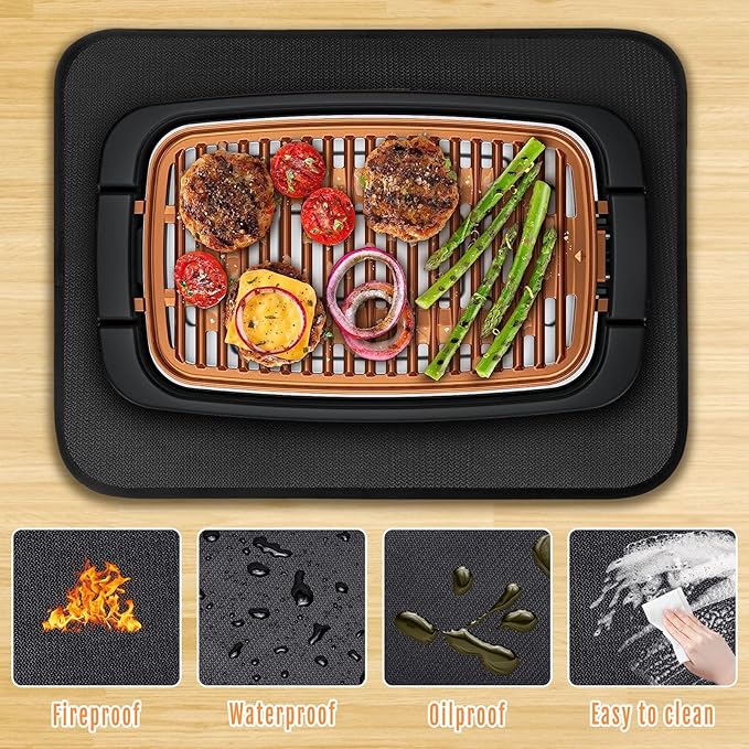 24x18 Inches Under Grill Mat for Outdoor Tabletop Grill Deck Protector,4-Layer Tabletop Fire Pit Mat for Solo Stove,Fireproof Heat Resistant Mat for Countertop/Patio Protection,Waterproof/Oil-Proof