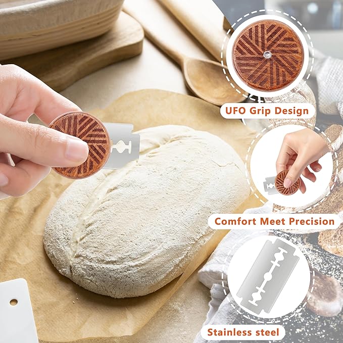 UFO Bread Lame Cutter for Homemade Sourdough,Bread Scorer Tool for Sourdough with 5 Blades and Storage Cover,Slashing Tool Bread Cutting Knife for Artisan Bread and Baguette Makers,Lines