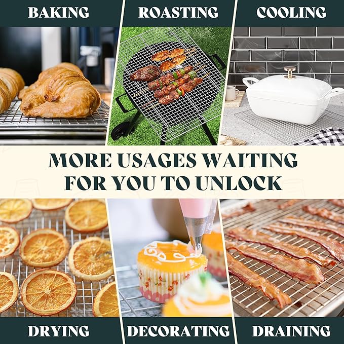 Cooling Racks for Cooking and Baking - 11.5"x16.5" Oven Safe Premium Stainless Steel Heavy Duty Baking Rack Tight-Wire, Fits Half Sheet Pan for Roasting & Grilling & Cooking - 1 Pack