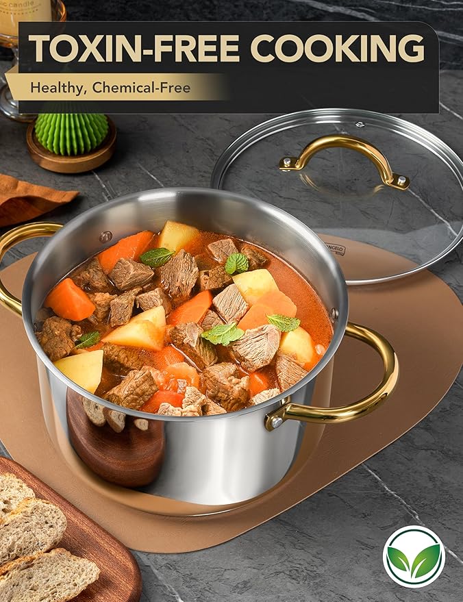 MICHELANGELO Stainless Steel Stock Pots - 8 Quart Pot with Lid, Soup Pot Induction Compatible, Cooking Pots with Riveted Handle, Oven & Dishwasher Safe