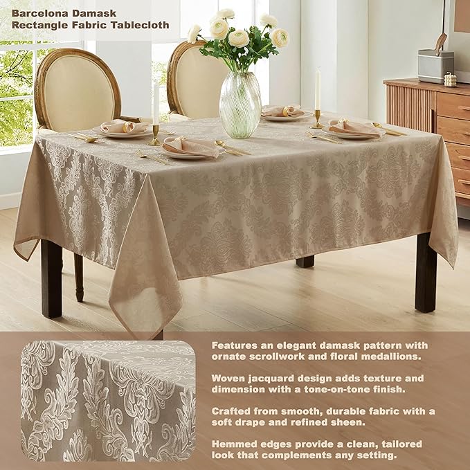 Newbridge Barcelona Luxury Damask Fabric Napkins, Set of 4 Square Napkins, Golden Beige, 100% Polyester, No Iron, Soil Resistant Dining Room, Party and Banquet Napkins
