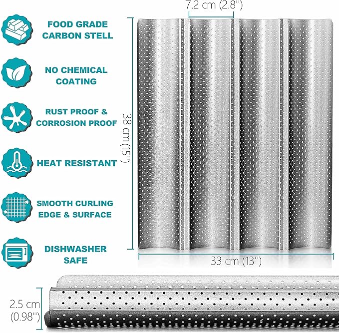 Anaeat Nonstick Perforated French Bread Baking Pan, 15"X 13" Premium Toast Mold, Silver
