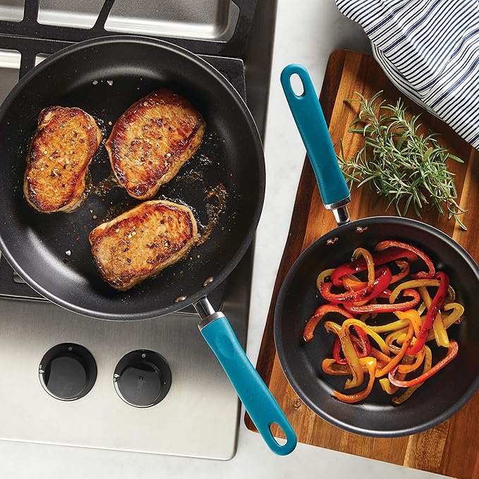 Rachael Ray Create Delicious Deep Hard Anodized Nonstick Frying Pan Set / Fry Pan Set / Hard Anodized Skillet Set - 9.5 Inch and 11.75 Inch, Gray